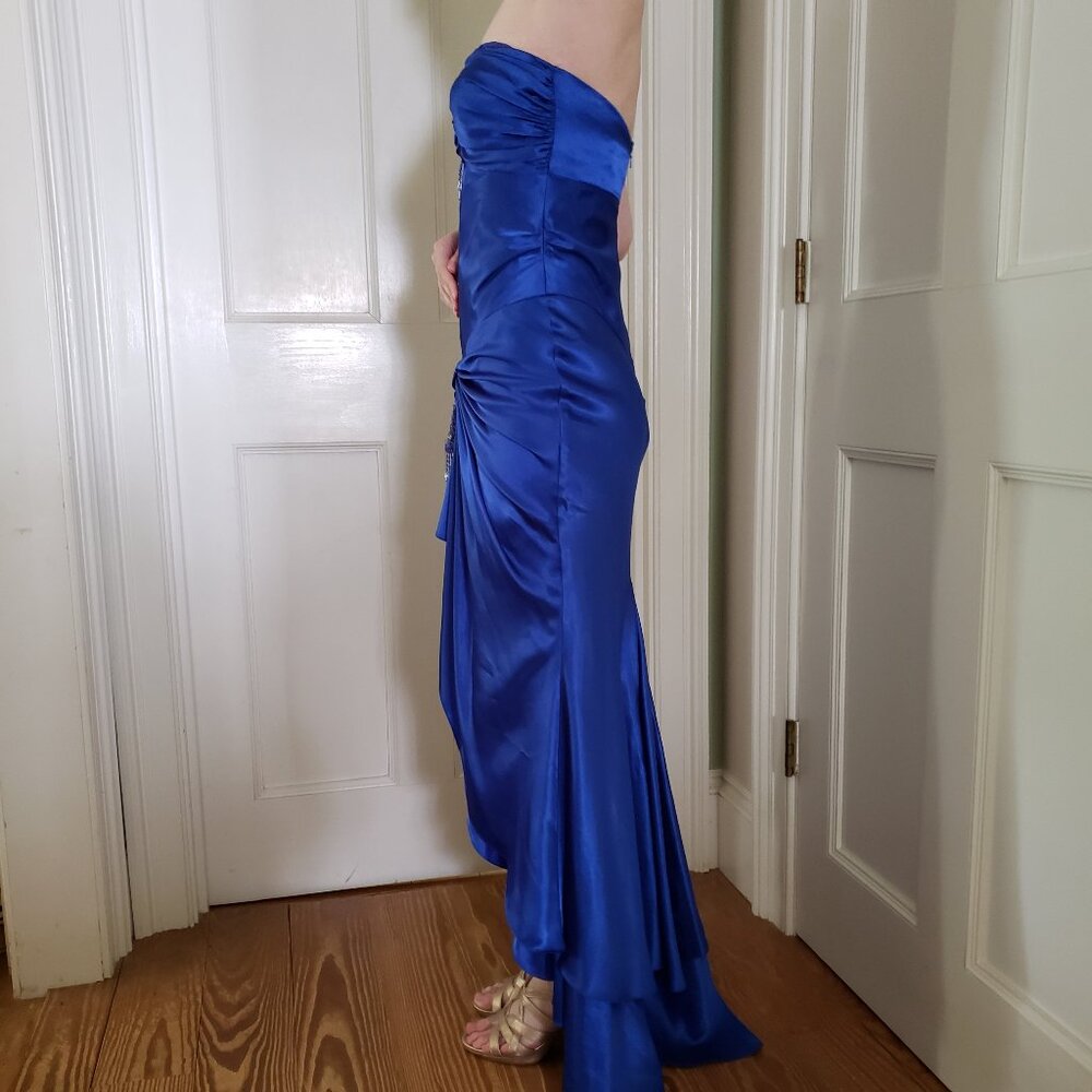 Blue strapless high low gown 1/2 - Picture 2 of 14
